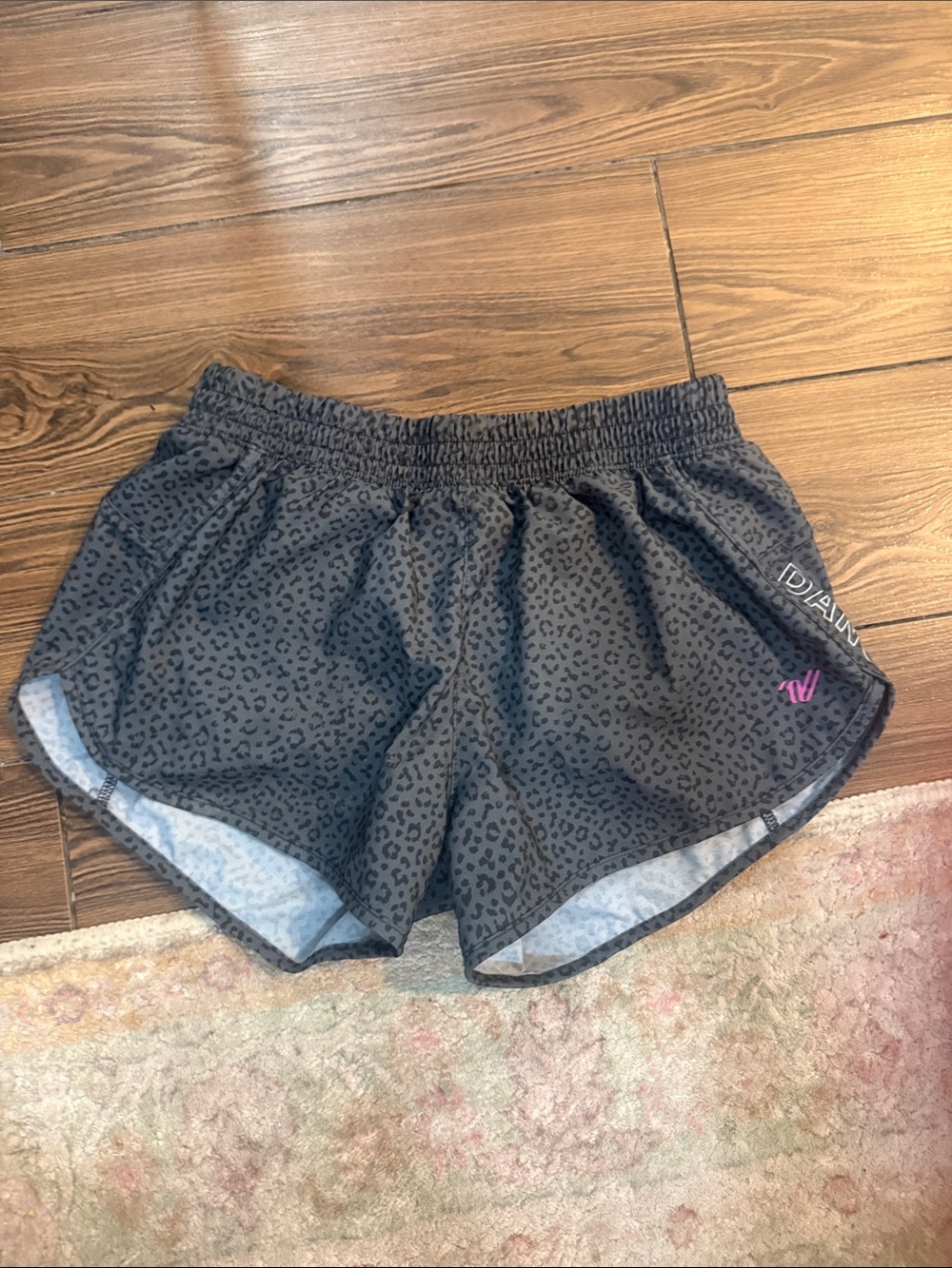 Active USA Black Leopard-Print Athletic Shorts with Pink Logo